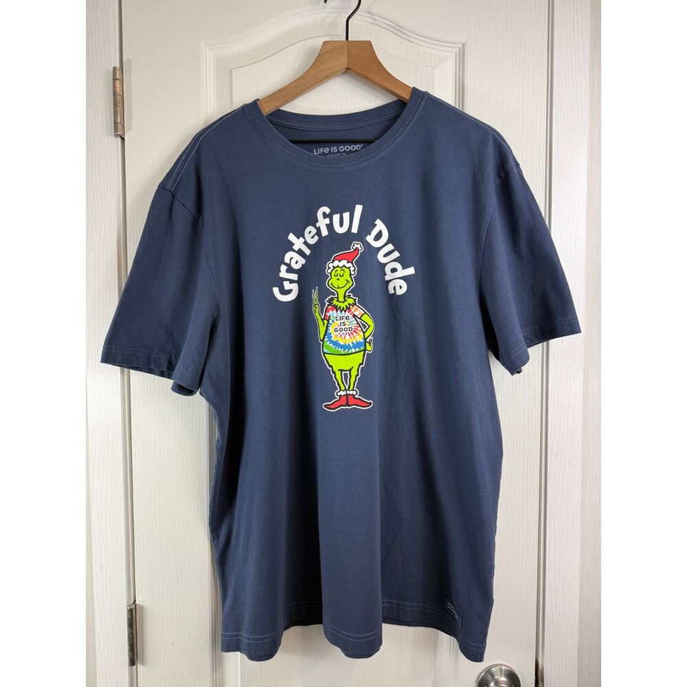 Life Is Good Grateful Dude Grinch Christmas T Shirt Men’s XL Blue Crusher Tee